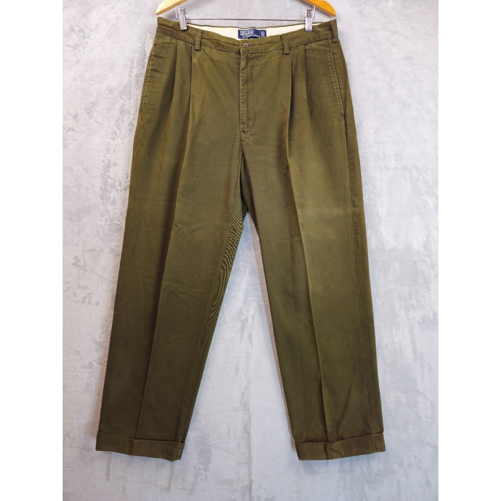 Polo Ralph Lauren Hammond Pant 35x29 Pleated Cuff Trouser Chino Vintage Green